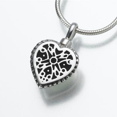 sterling silver filigree heart cremation pendant necklace